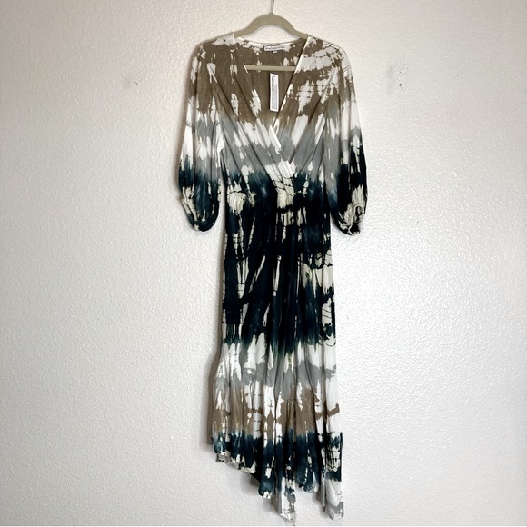 New Young Fabulous And Broke YFB Wrap Long Sleeves V Neck Maxi Dress M - Picture 2 of 9